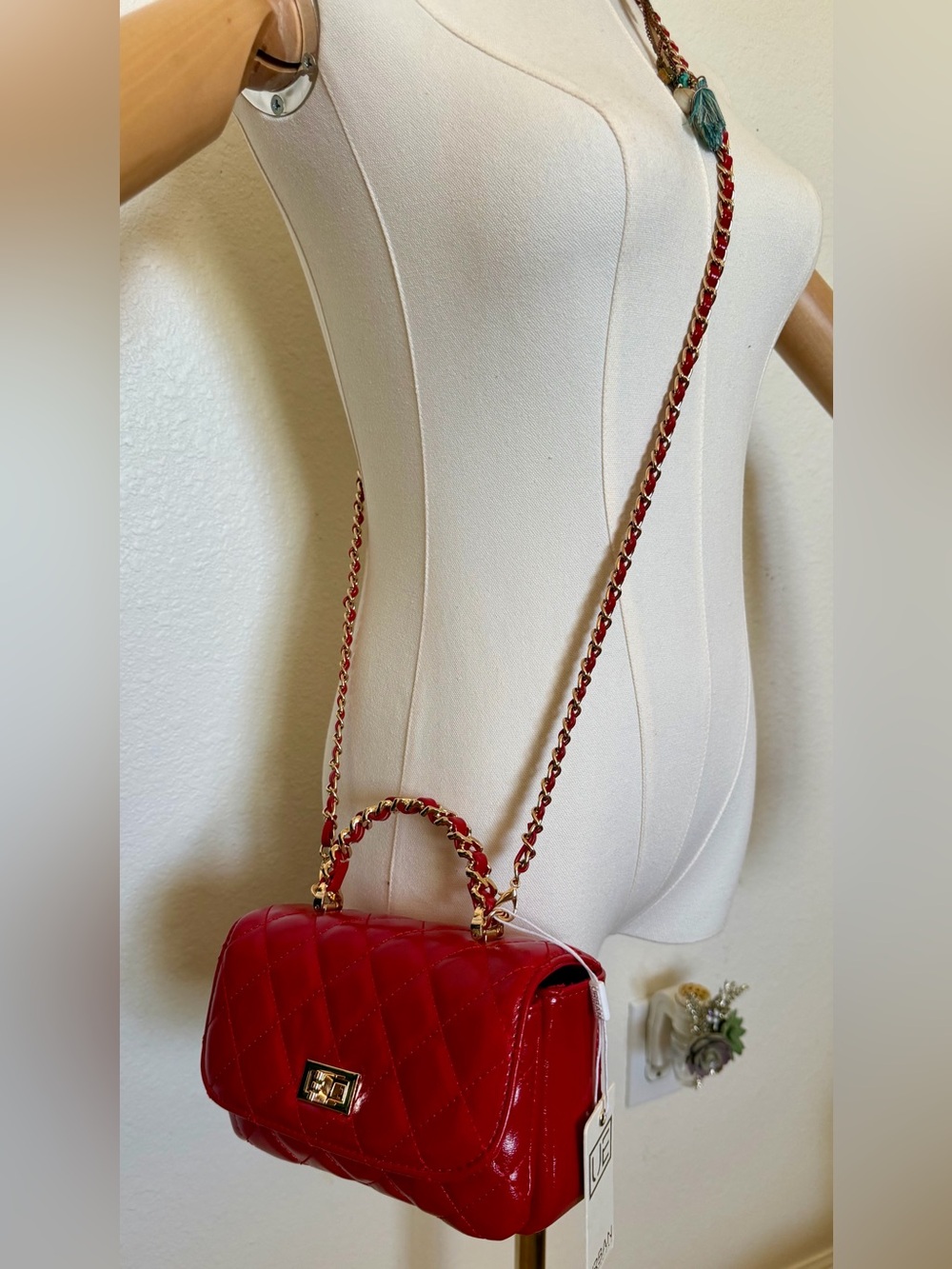 Urban Expressions Red Quilted Crossbody Bag with Gold Chain